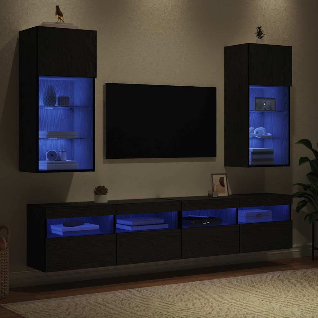 Væghængte TV skabe med LED 2 pcs Sort eg 40,5 x 30 x 90 cm