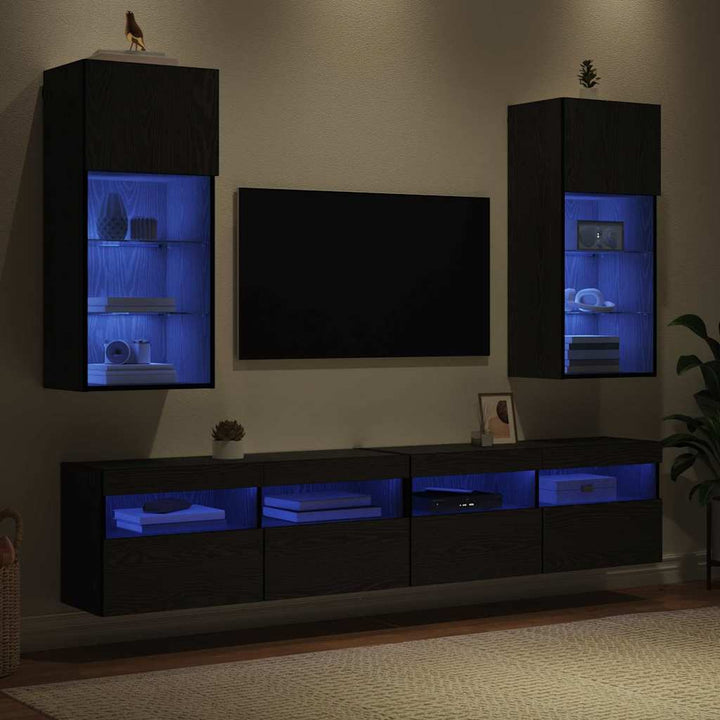 Væghængte TV skabe med LED 2 pcs Sort eg 40,5 x 30 x 90 cm