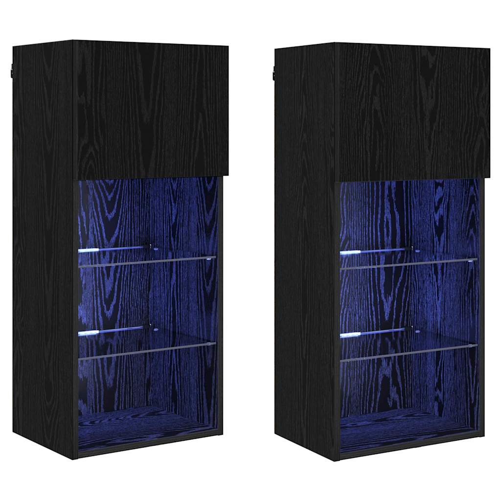 Væghængte TV skabe med LED 2 pcs Sort eg 40,5 x 30 x 90 cm