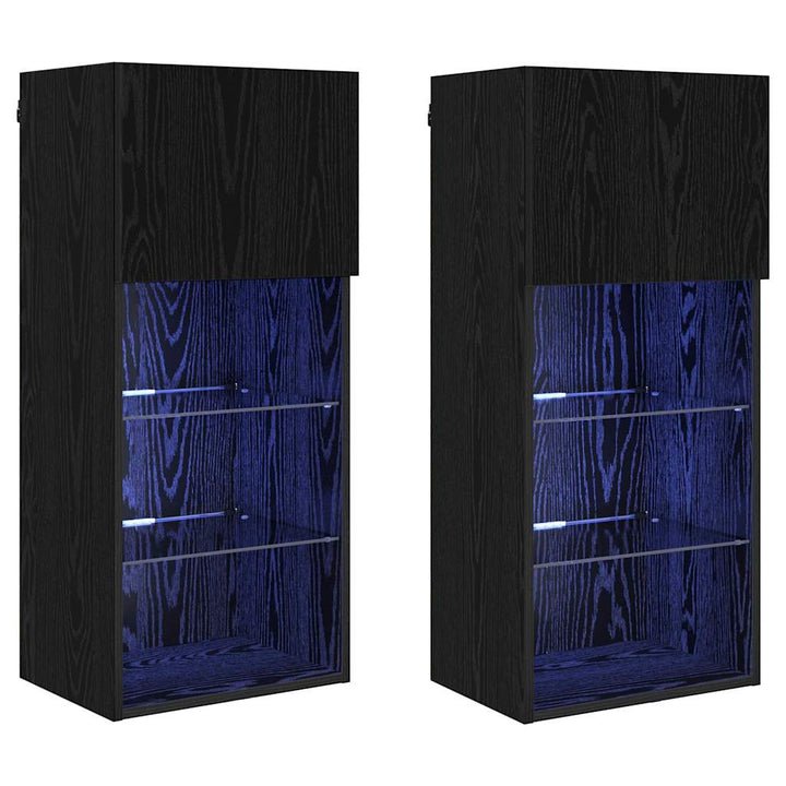 Væghængte TV skabe med LED 2 pcs Sort eg 40,5 x 30 x 90 cm