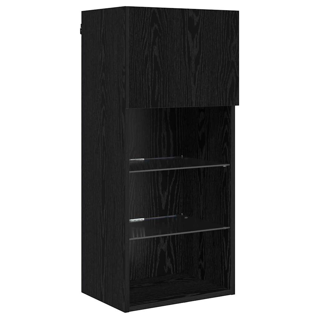 Væghængte TV skabe med LED 2 pcs Sort eg 40,5 x 30 x 90 cm