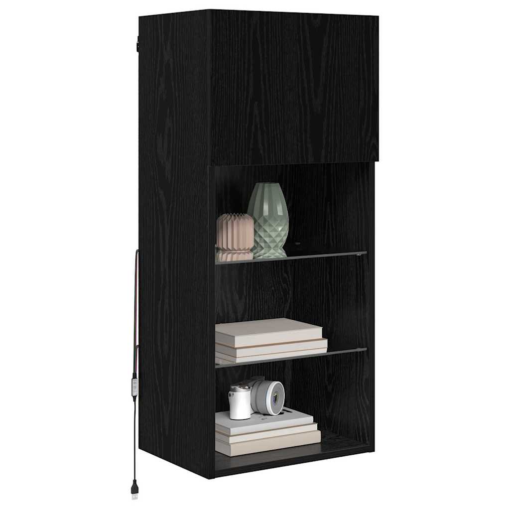 Væghængte TV skabe med LED 2 pcs Sort eg 40,5 x 30 x 90 cm