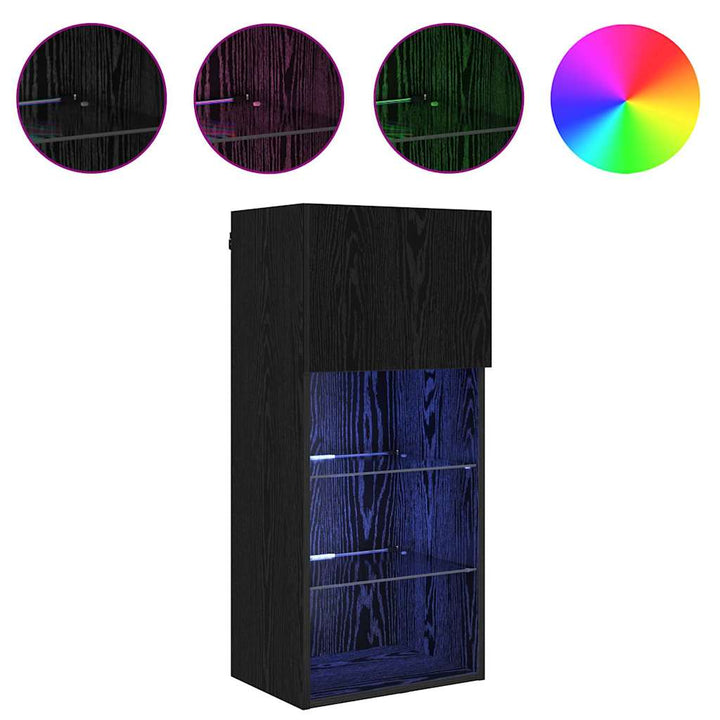 Væghængte TV skabe med LED 2 pcs Sort eg 40,5 x 30 x 90 cm