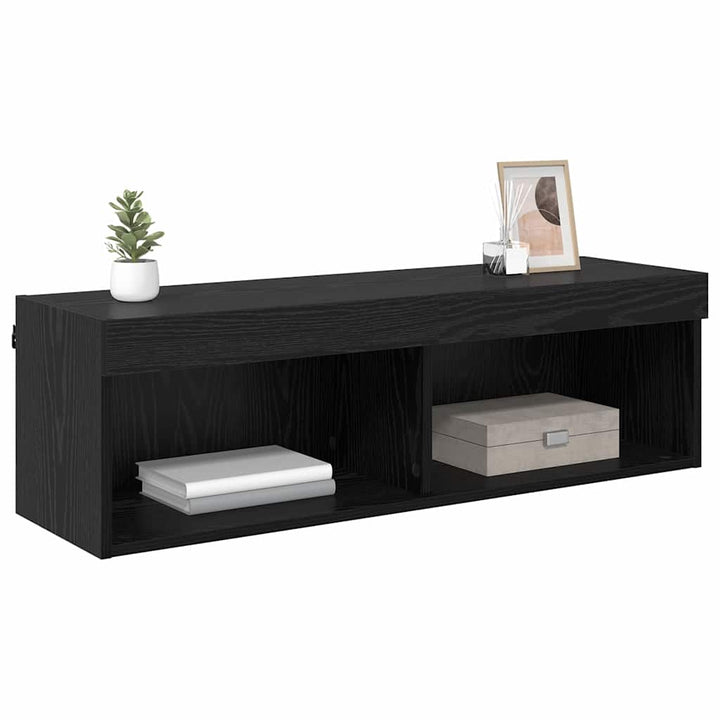 TV vægskab med LED Sort eg 100 x 30 x 30 cm Konstrueret træ