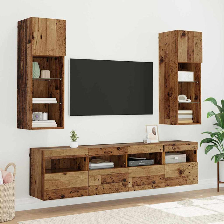 TV vægskab med LED Gammelt træ 40 x 30 x 40 cm Konstrueret træ