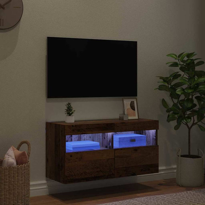 TV vægskab med LED Gammelt træ 80 x 30 x 40 cm Konstrueret træ