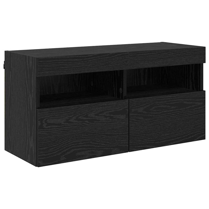 TV vægskab med LED Sort eg 80 x 30 x 40 cm Konstrueret træ