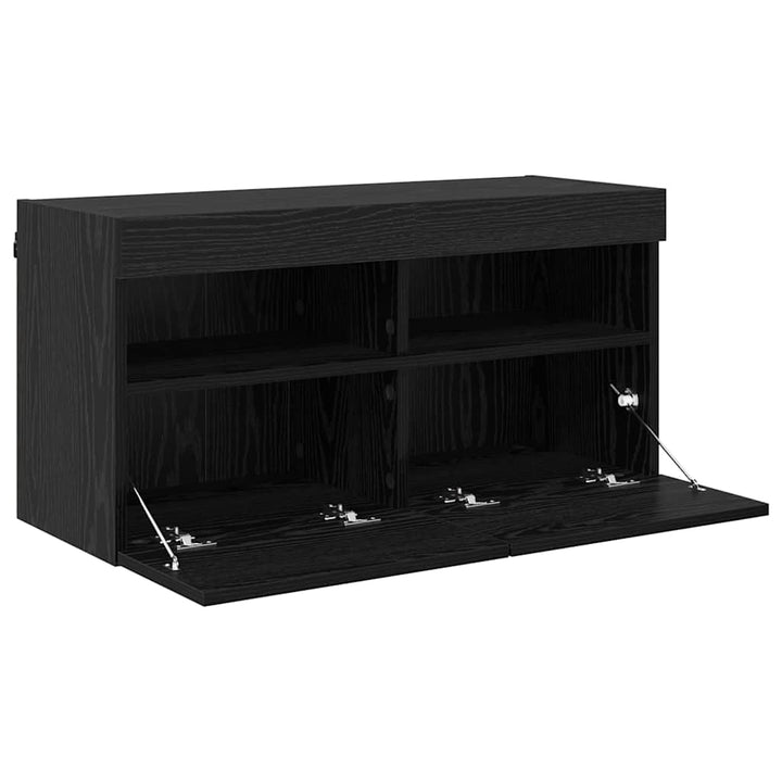 TV vægskab med LED Sort eg 80 x 30 x 40 cm Konstrueret træ