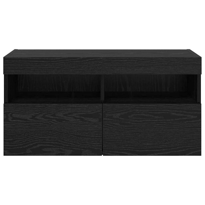 TV vægskab med LED Sort eg 80 x 30 x 40 cm Konstrueret træ