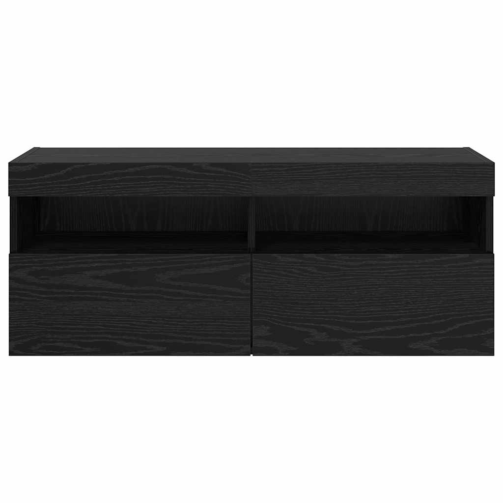 TV vægskab med LED Sort eg 100 x 30 x 40 cm Konstrueret træ