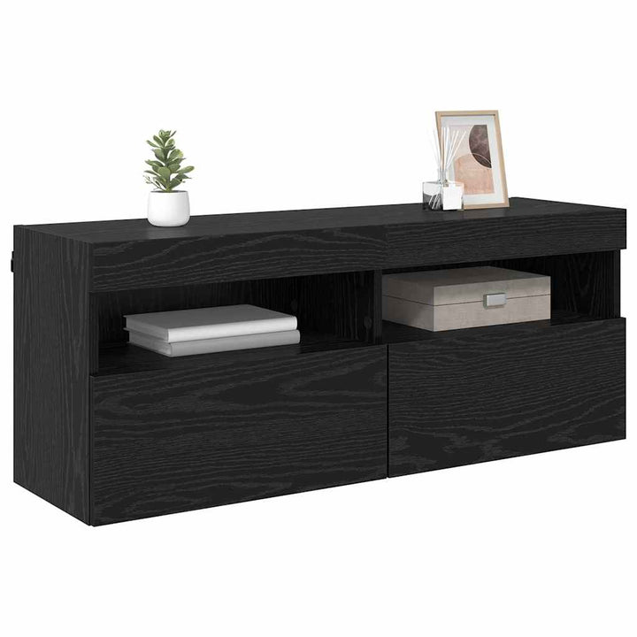 TV vægskab med LED Sort eg 100 x 30 x 40 cm Konstrueret træ