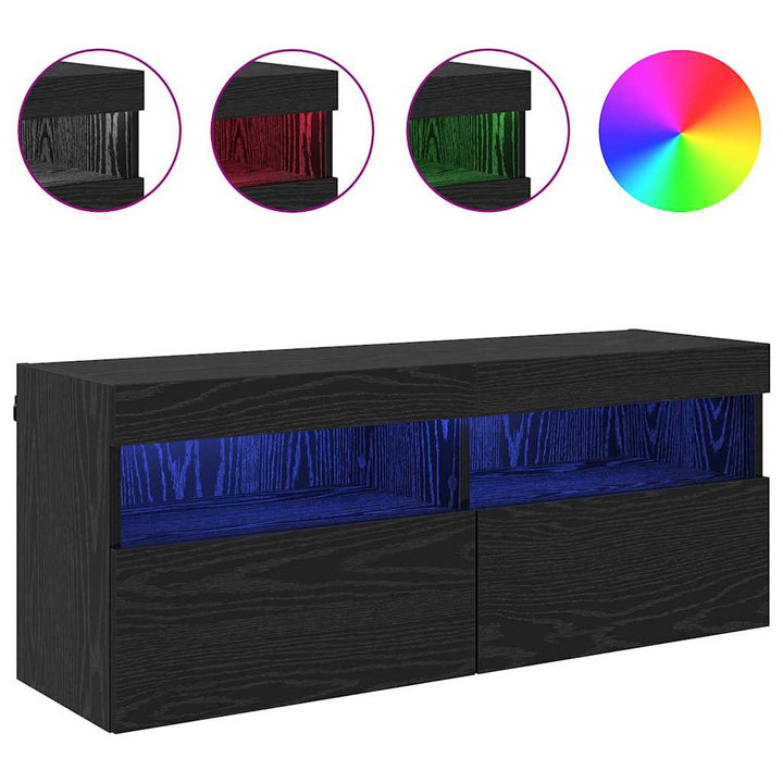 TV vægskab med LED Sort eg 100 x 30 x 40 cm Konstrueret træ