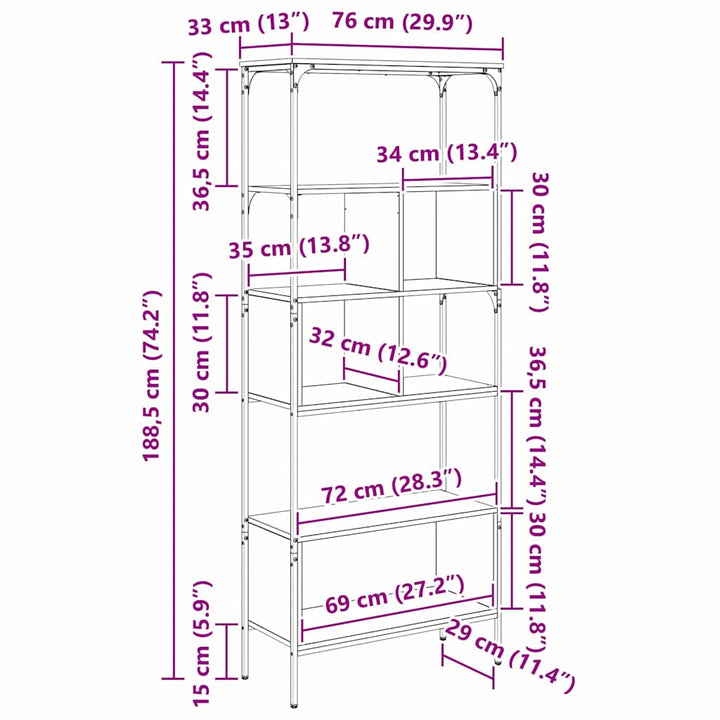 Bogreol Sort eg 76 x 33 x 188,5 cm Konstrueret træ