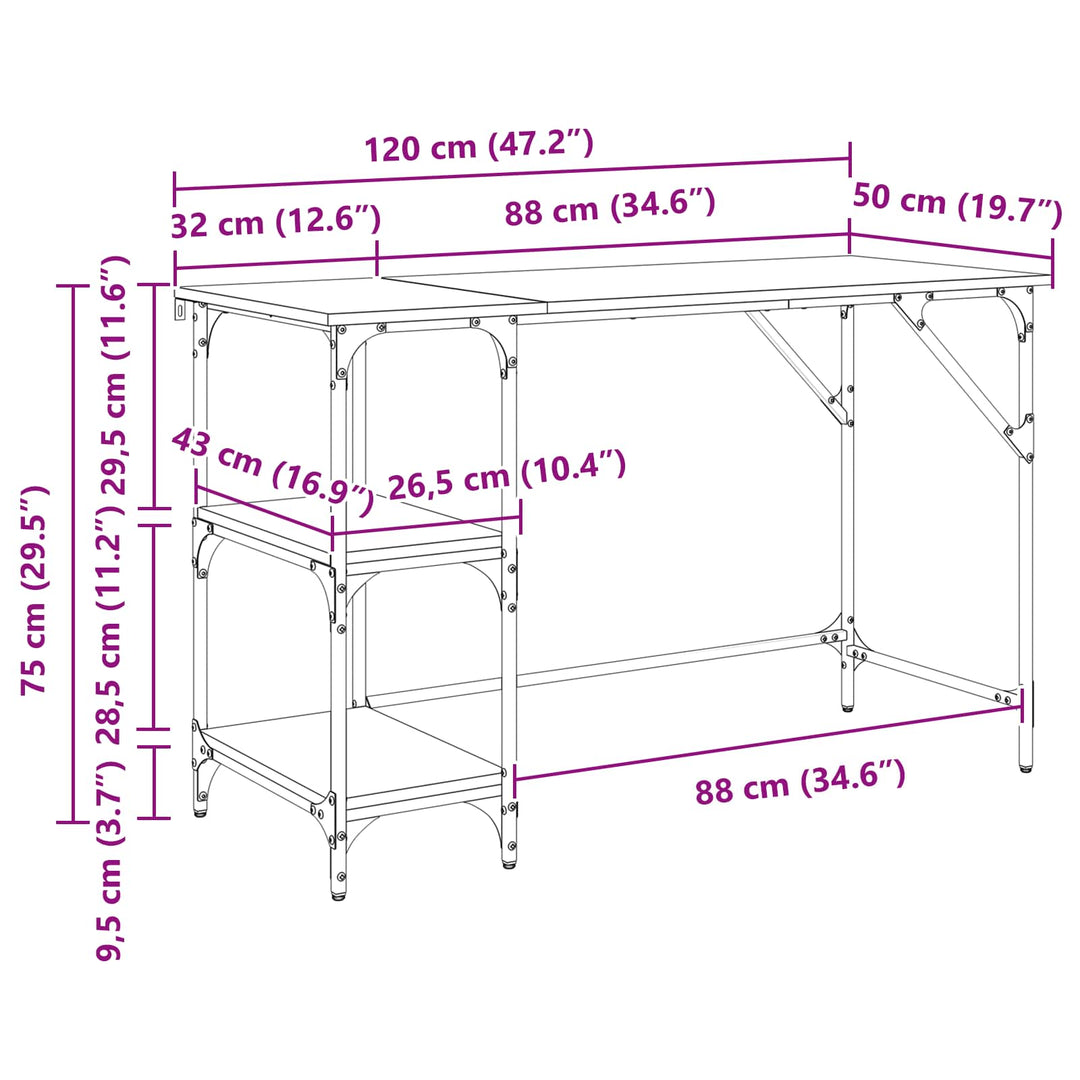 Bord Sort eg 120 x 50 x 75 cm Konstrueret træ