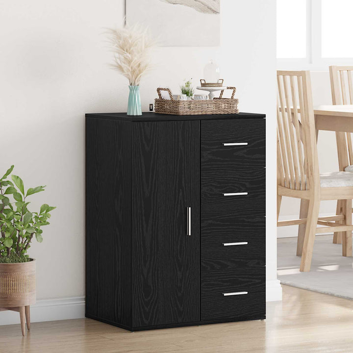Sideboard med skuffe Sort eg 59 x 39 x 80 cm Konstrueret træ