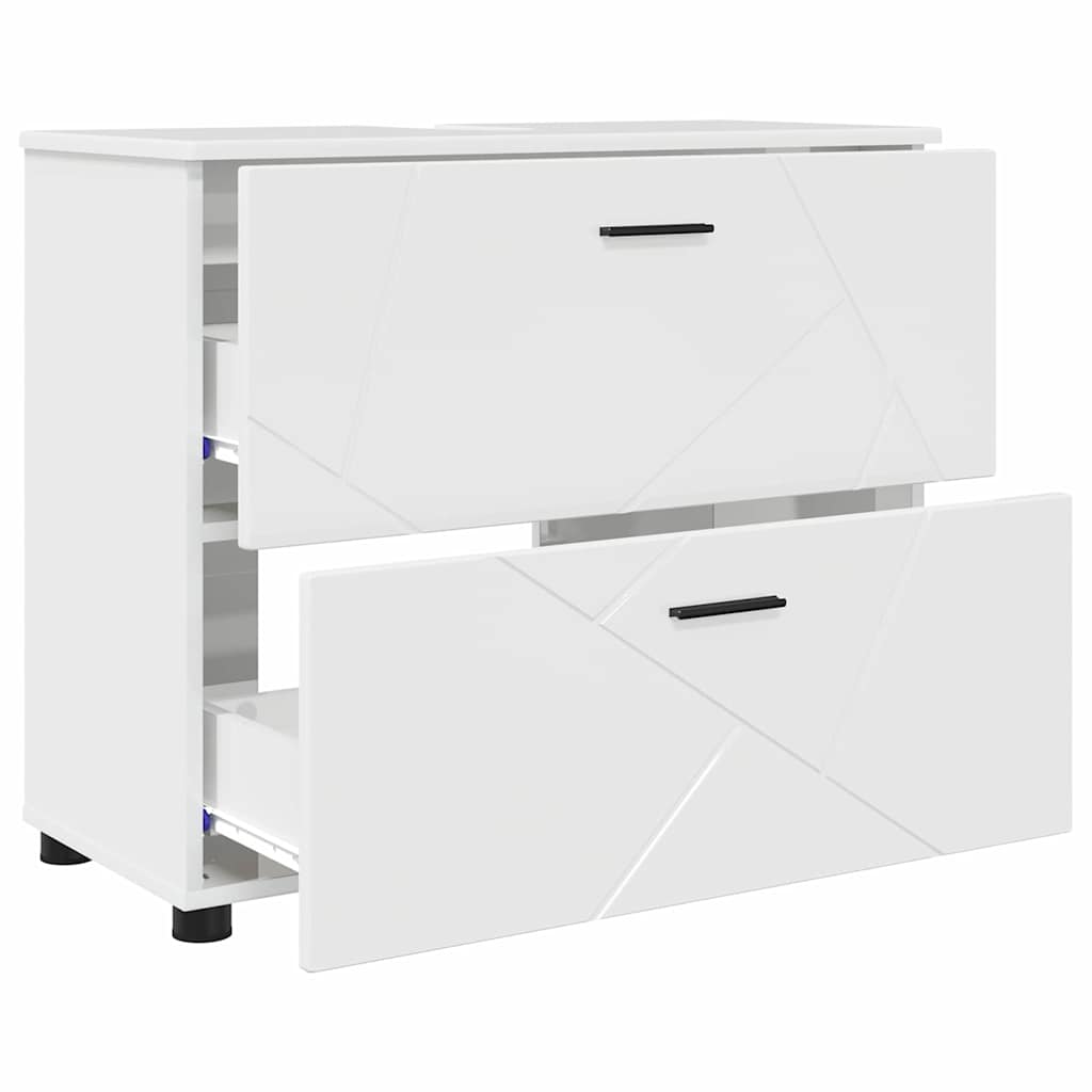 Badeværelsesskab med skuffe Høj gloss hvid 76,5 x 35 x 64 cm