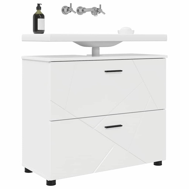 Badeværelsesskab med skuffe Høj gloss hvid 76,5 x 35 x 64 cm