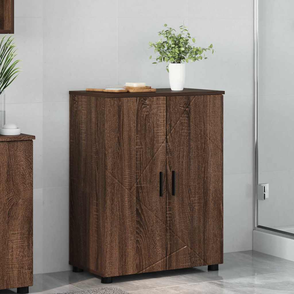 Badeværelsesskab med opbevaring med dør Brun eg 60 x 35 x 80 cm