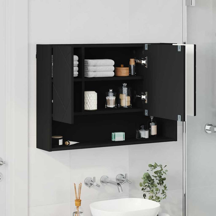 Spejlskab Vægmonteret Sort 80 x 17 x 55 cm Konstrueret træ