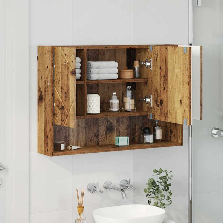 Spejlskab med dør Gammelt træ 80 x 17 x 55 cm Konstrueret træ