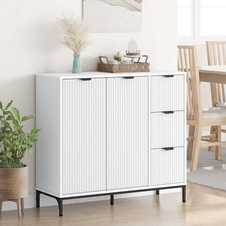 Sideboard med skuffe Hvid 89,5 x 33 x 82 cm Konstrueret træ