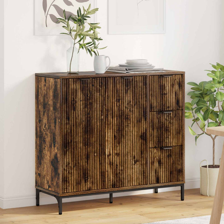 Sideboard med skuffe Røget eg 89,5 x 33 x 82 cm Konstrueret træ