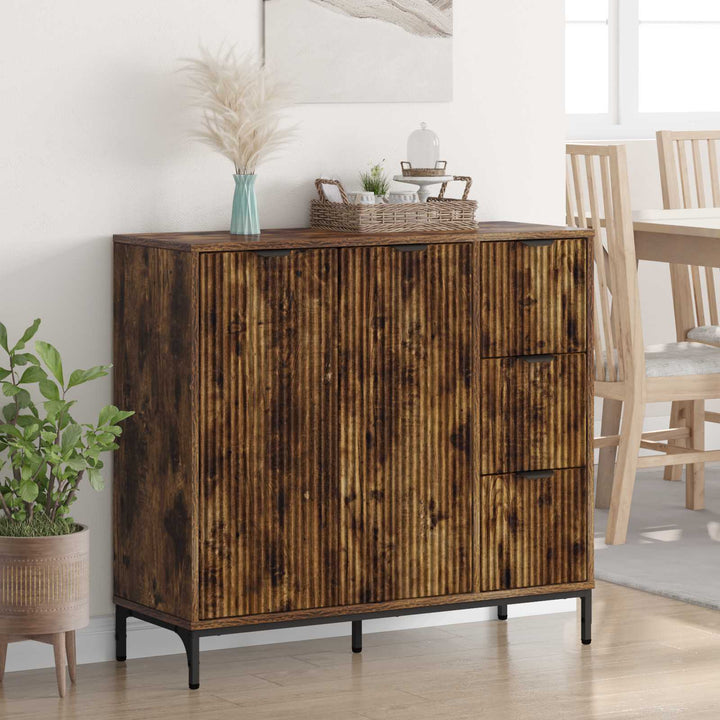 Sideboard med skuffe Røget eg 89,5 x 33 x 82 cm Konstrueret træ
