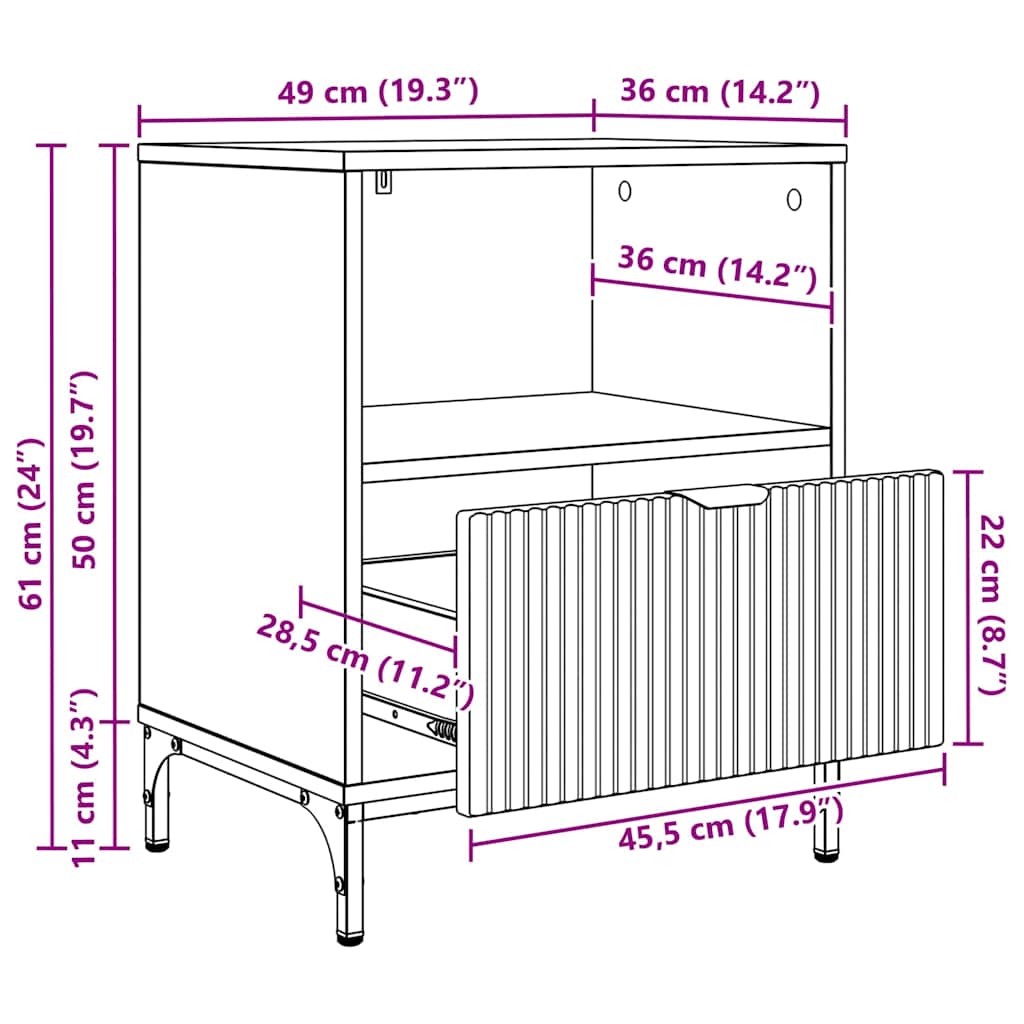 Natskab med skuffe 2 pcs Hvid 49 x 36 x 61 cm Konstrueret træ