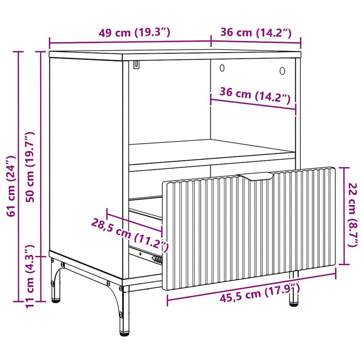 Natskab med skuffe 2 pcs Hvid 49 x 36 x 61 cm Konstrueret træ