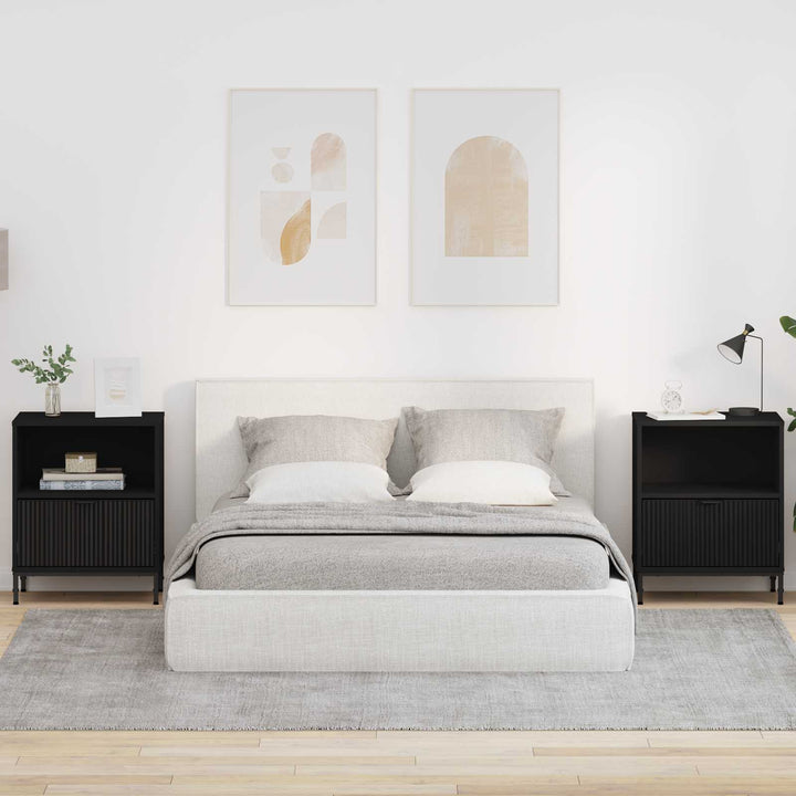 Natskab med skuffe 2 pcs Sort 49 x 36 x 61 cm Konstrueret træ