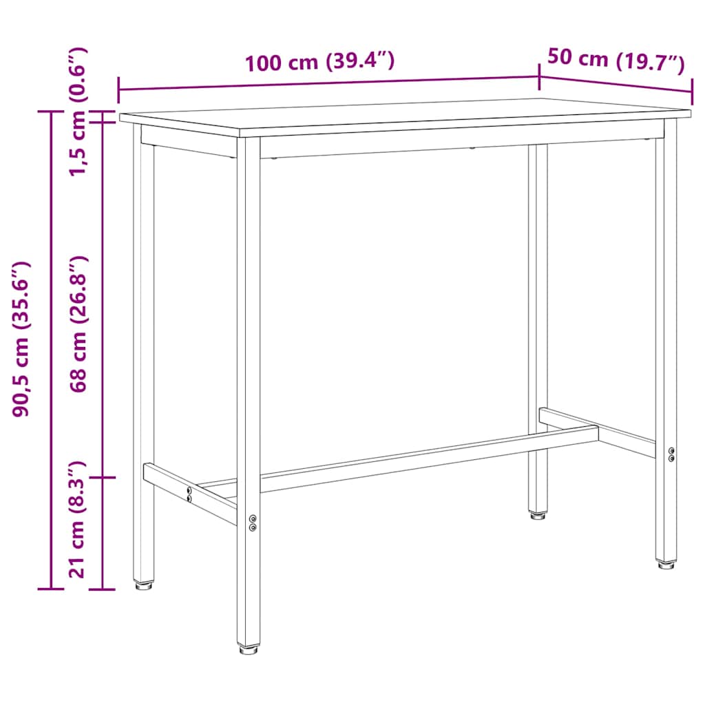 bord Gammelt træ 100 x 50 x 90,5 cm Ingeniørtræ og stål