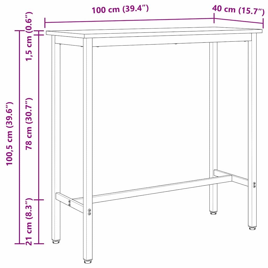 bord Gammelt træ 100 x 40 x 100,5 cm Ingeniørtræ og stål