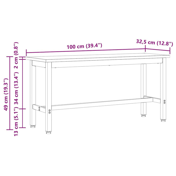 Spisebænk Naturfarvet 100 x 32,5 x 49 cm Massivt fyrretræ