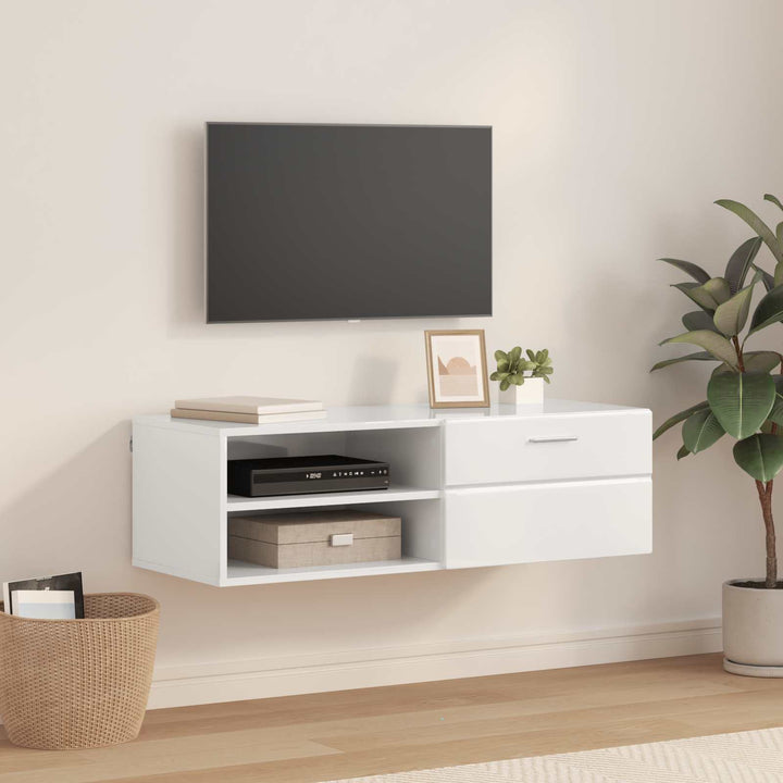 Træskab Høj gloss hvid 100,5 x 39 x 30 cm Konstrueret træ