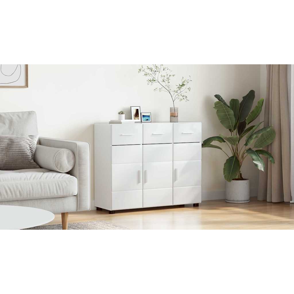 Sideboard med hylde FLORIN Høj gloss hvid 88,5 x 30,5 x 73 cm