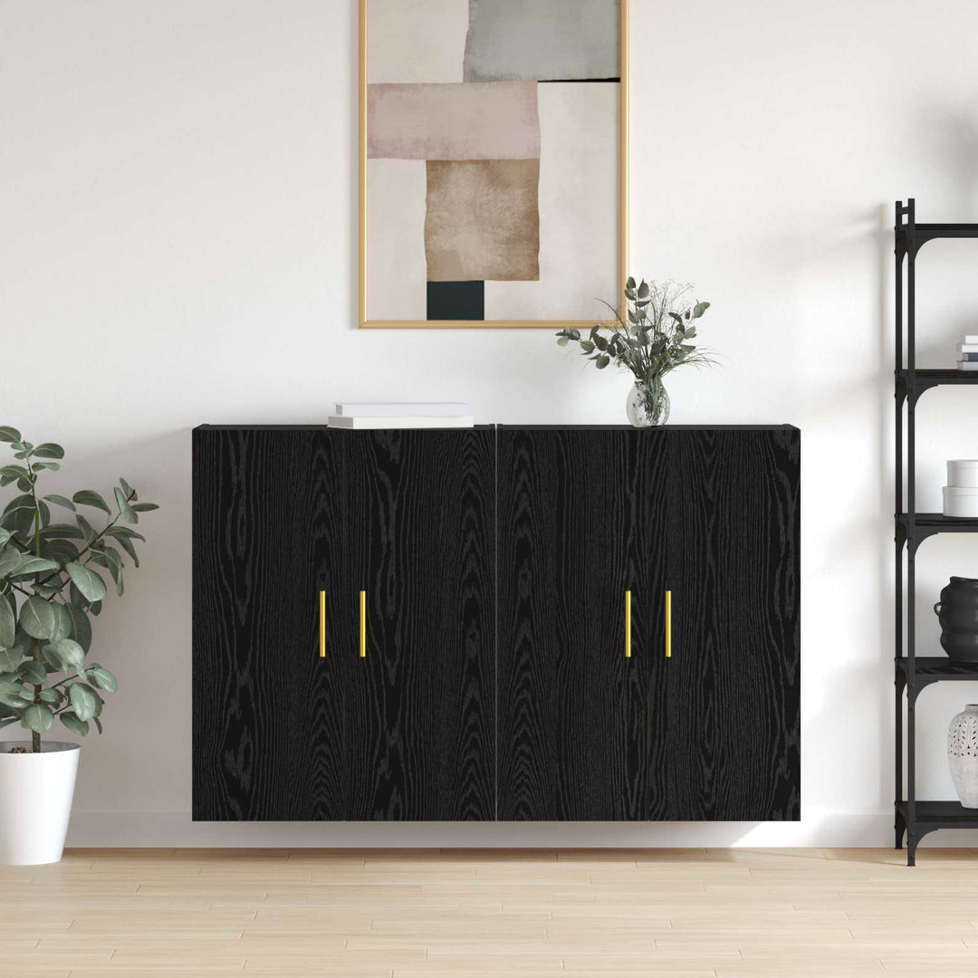 Vægmonteret skab Vægmonteret 2 pcs Sort eg 69,5 x 34 x 90 cm