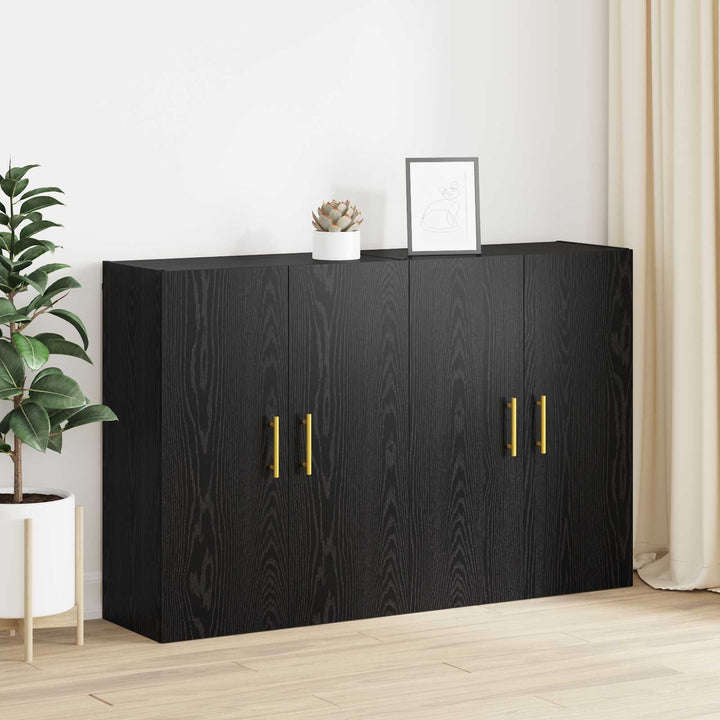 Vægmonteret skab Vægmonteret 2 pcs Sort eg 69,5 x 34 x 90 cm