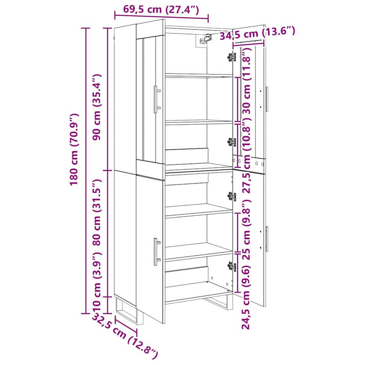 Highboard 2 stk. Sort eg 69,5 x 34 x 180 cm Konstrueret træ