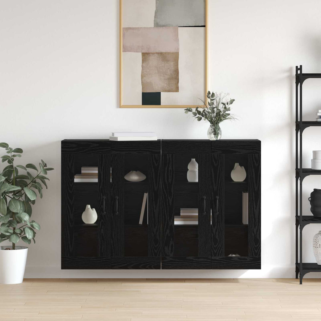 Væghængte skabe 2 stk. Sort eg 69,5 x 34 x 90 cm