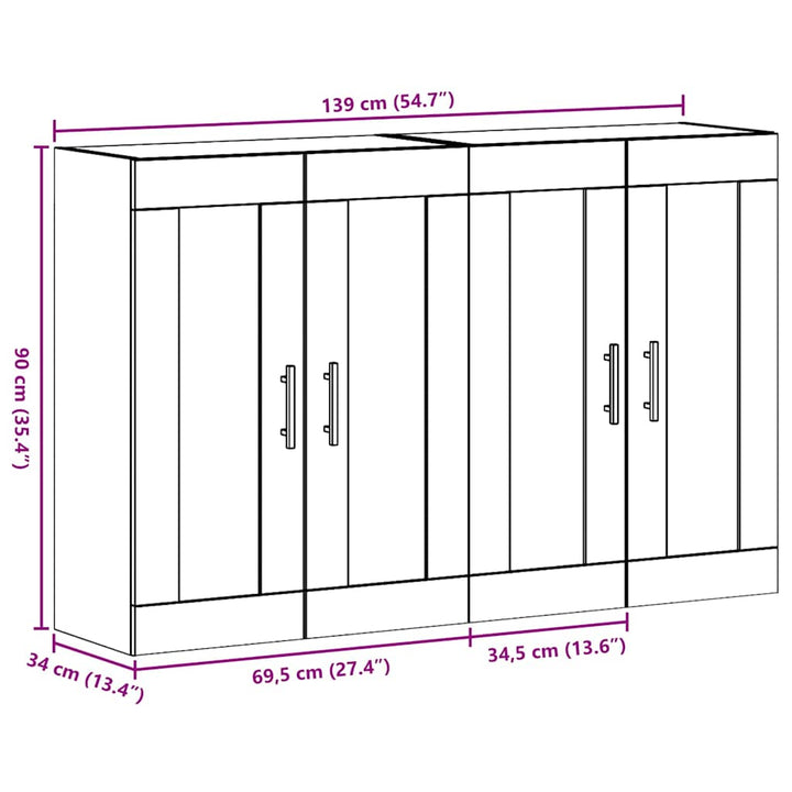 Væggeskabe 2 stk. Gammelt træ 69,5 x 34 x 90 cm Konstrueret træ