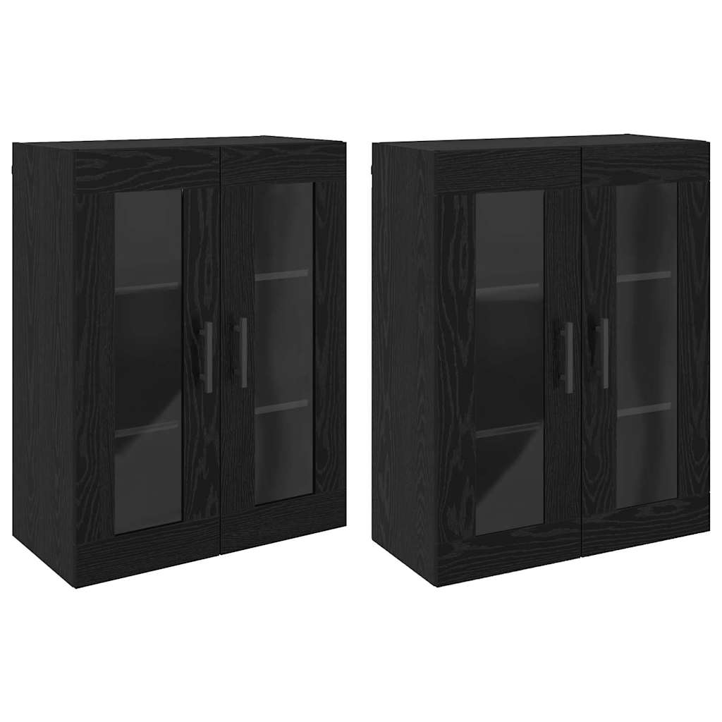 Væghængte skabe 2 pcs Sort eg 69,5 x 34 x 90 cm Konstrueret træ