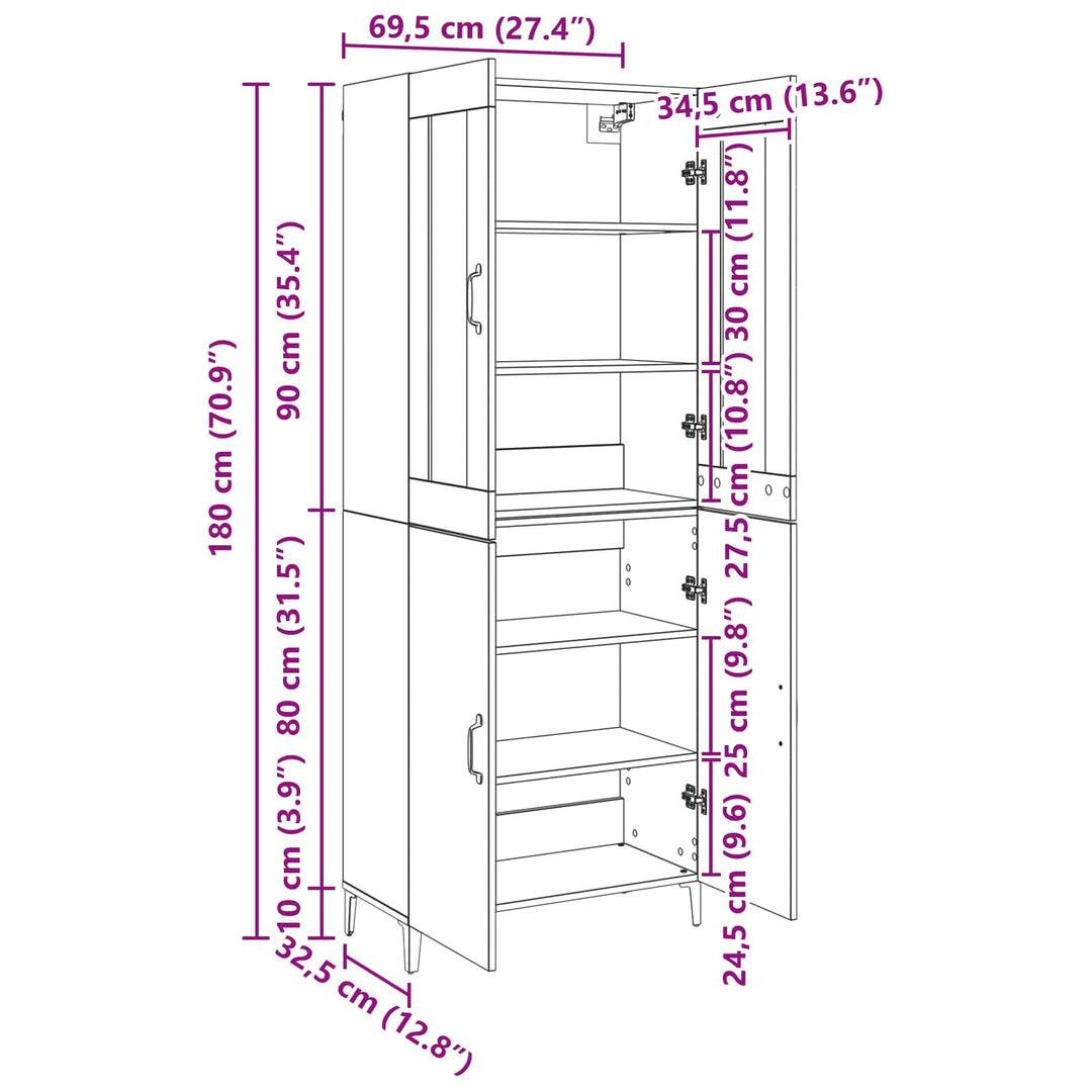 Highboard 2 stk. Gammelt træ 69,5 x 34 x 180 cm Konstrueret træ