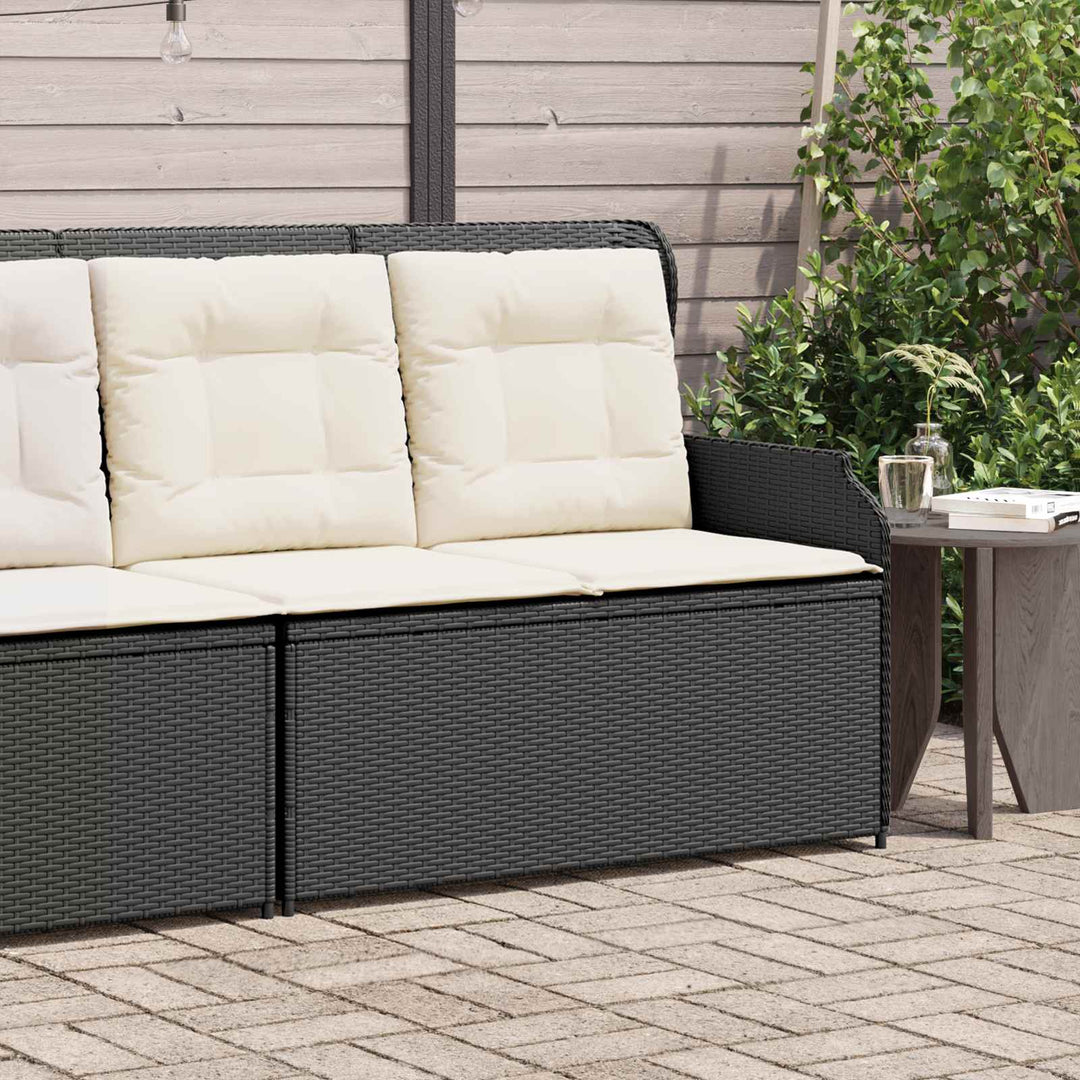 Havebænk med pude Sort og Cremehvid polyrattan