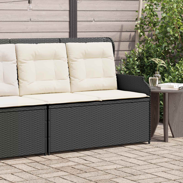 Havebænk med pude Sort og Cremehvid polyrattan