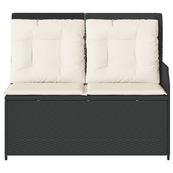 Havebænk med pude Sort og Cremehvid polyrattan