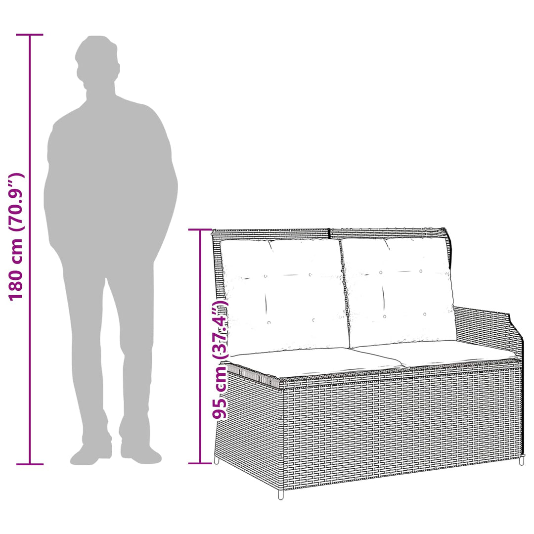 Havebænk med pude Sort og Cremehvid polyrattan