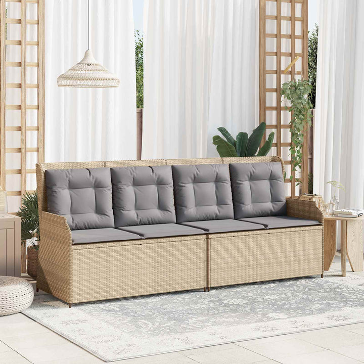Havebænk med pude Beige og grå polyrattan