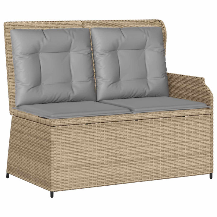 Havebænk med pude Beige og grå polyrattan