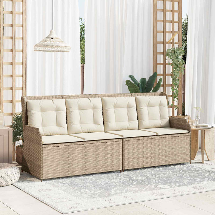 Havebænk med pude Sort og Cremehvid polyrattan