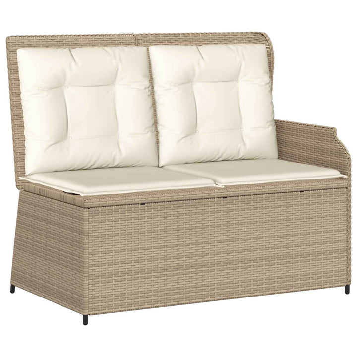 Havebænk med pude Sort og Cremehvid polyrattan